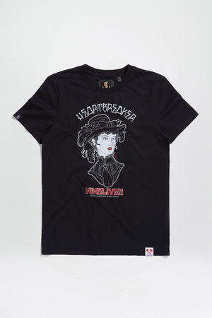 Black Heartbreaker Vintage Print Tee - Premium Distressed Crew Neck T-shirt