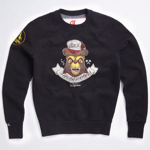 Black Crew Neck Teddy Sweater - LA Inspired Design With Distressed Vintage Print