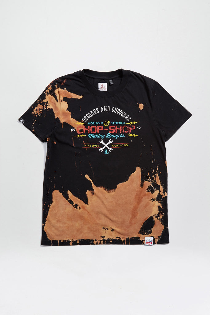 Black Mono Chop Shop Tie Dye Tee - LA Inspired Premium Crew Neck T-Shirt